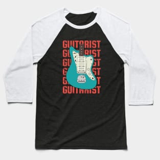 Guitarist Repeated Text Offset Style Electric Guitar Body Baseball T-Shirt